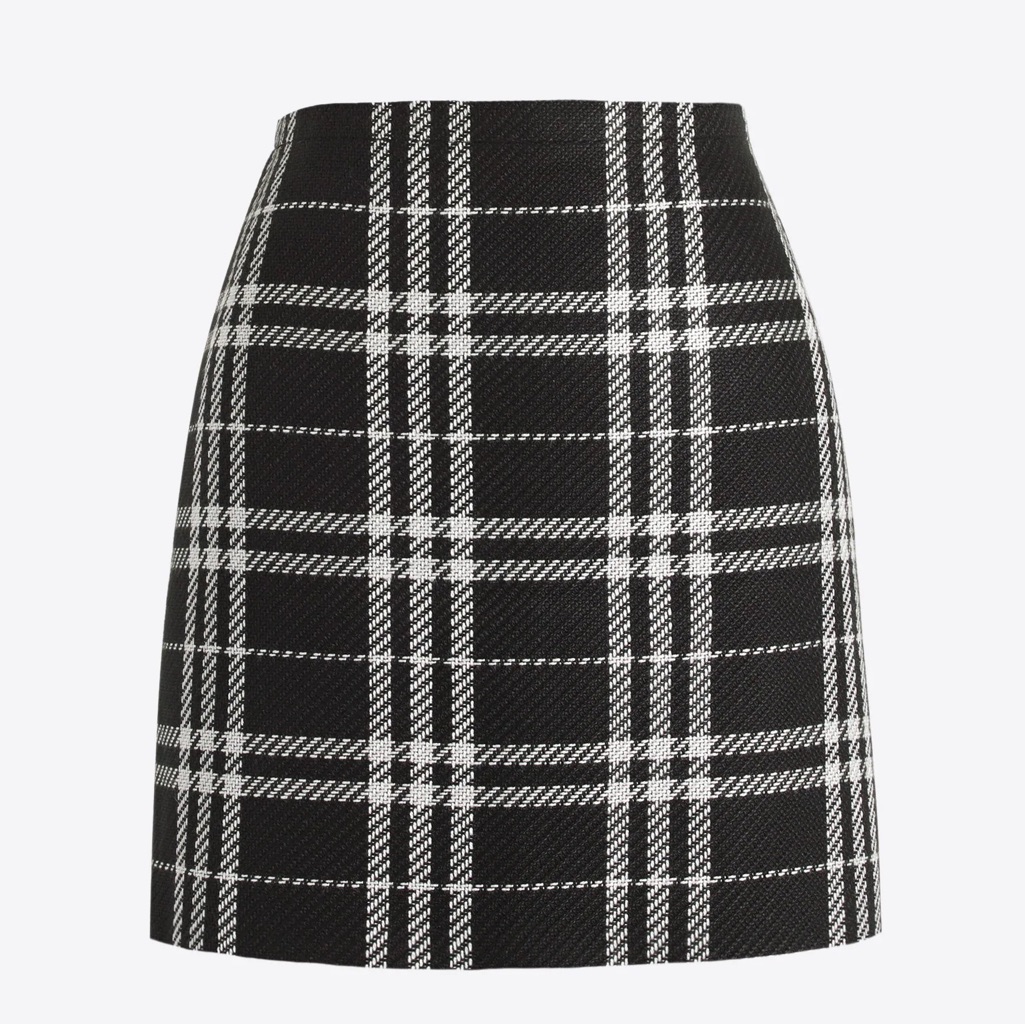 J.Crew Black White Check Plaid Mini Skirt Wool Blend Lined Preppy Classic 00